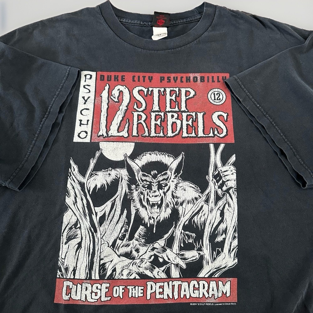 Vintage Y2K 12 Step Rebels Band Shirt Mens XL Black Psychobilly Punk Pentagram
